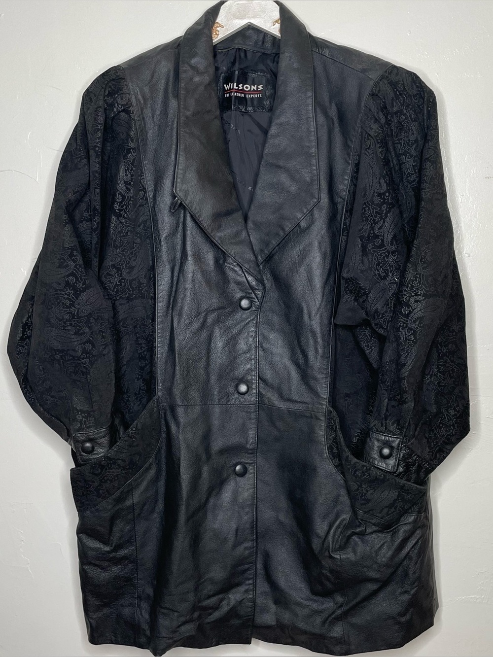 WOMENS WILSONS LEATHER PLUS SIZE BLACK LEATHER PAISLEY PRINT JACLET SZ 1X